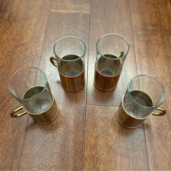 Vintage Beucler Irish Turkish Coffee Espresso Cups, Glass Copper Brass, Set of 4 - Picture 3 of 15